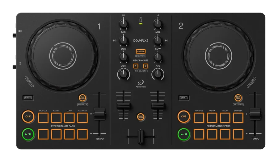 Controladora de DJ Pioneer DDJ-FLX2, una opción típica para empezar